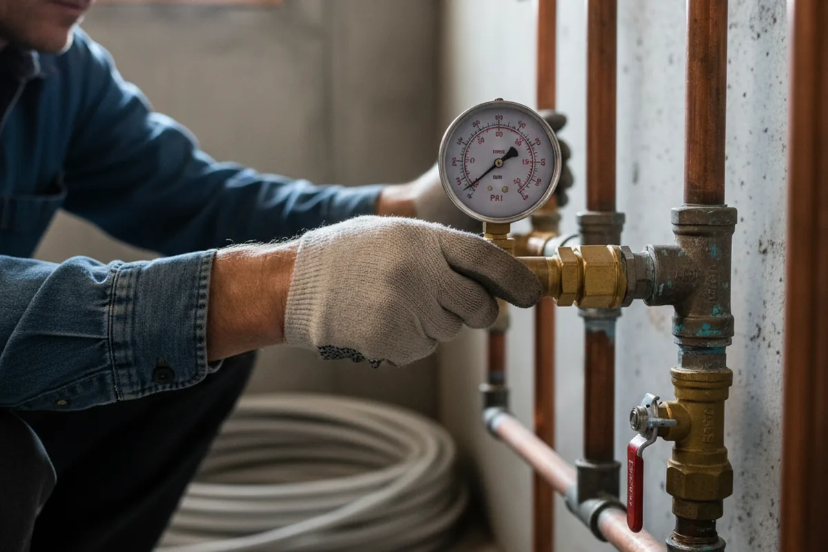 Pressure testing a repaired line during Water Line Repair in Rains